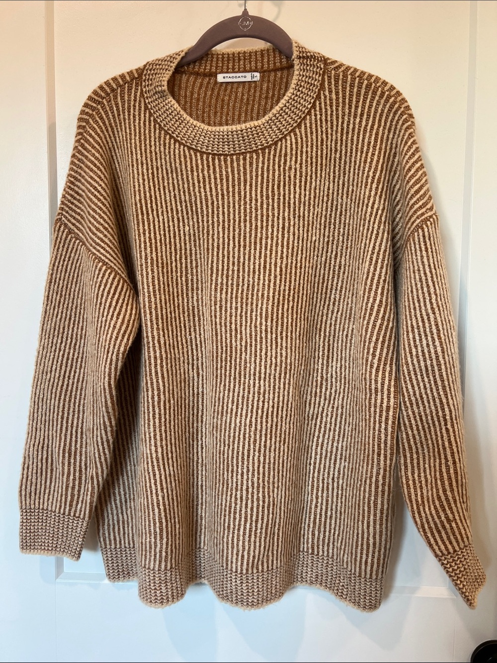 Staccato Two-Tone Beige Crewneck Sweater Large